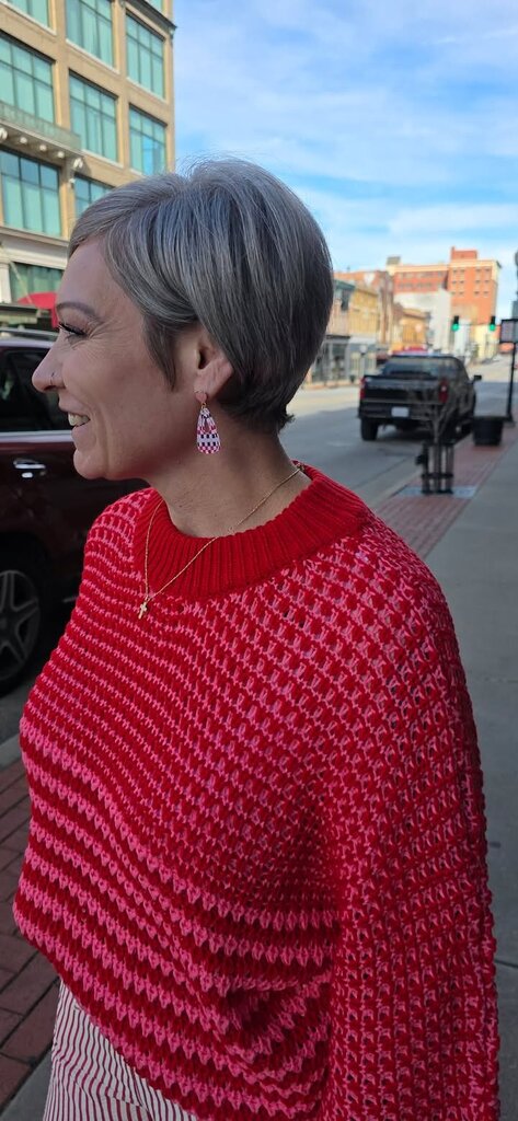 Red/Pink Stripe Sweater 3/4 Sleeve