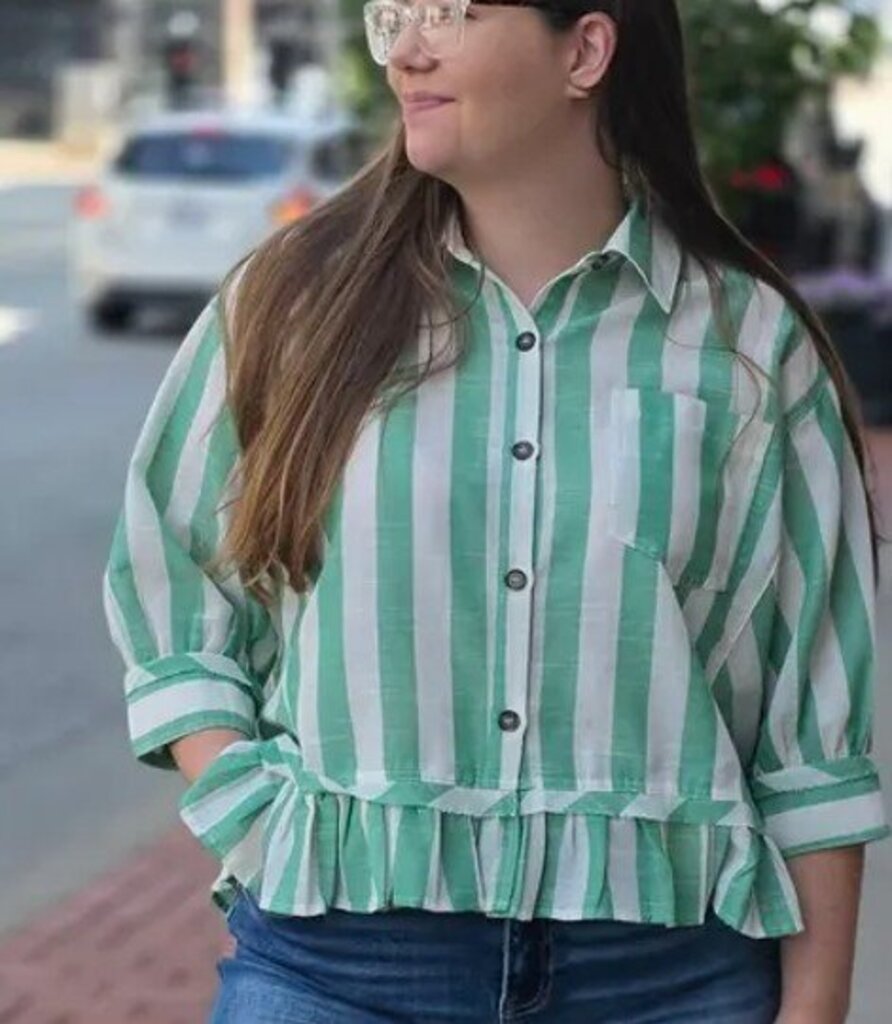 Vertical Stripe 3/4 Sleeve Button